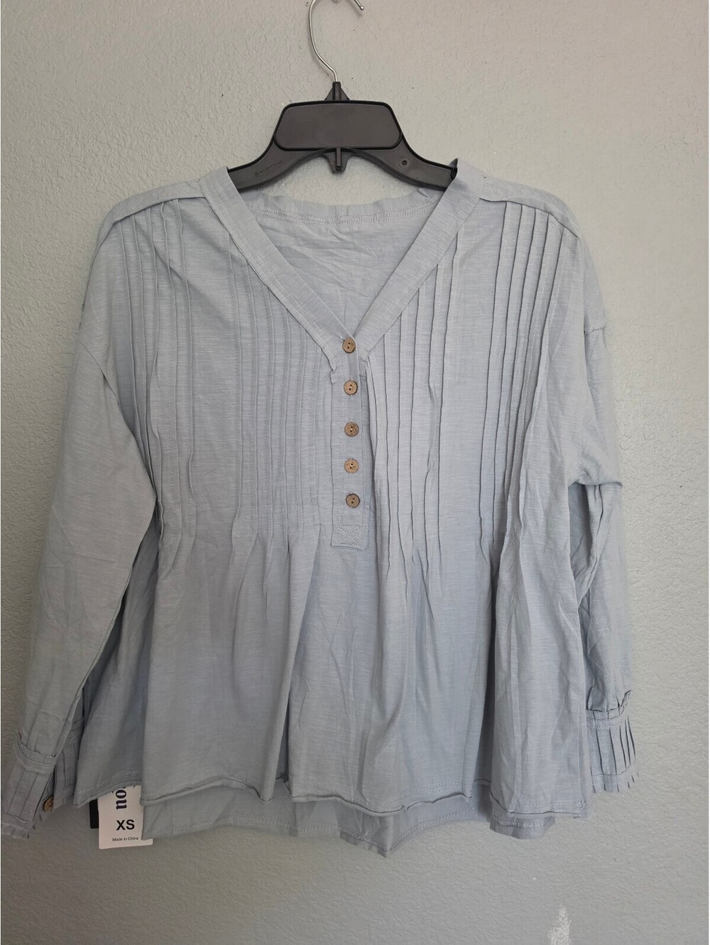 Yeokou Light Blue Long Sleeve Button Front Blouse XS